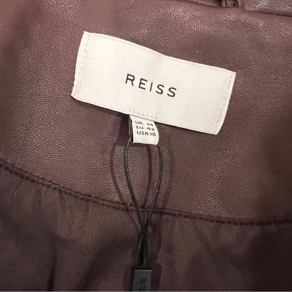 Reiss Geo Leather Jacket in Oxblood - Picture 11 of 13